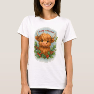 Weihnachtsschottisches Hochlandrind Stechpalme & M T-Shirt