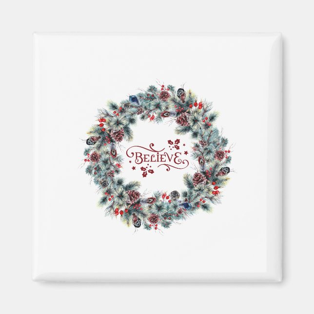 Weihnachtsschreath BELIEVE Typografie Magnet (Vorne)