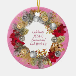 Weihnachtsschreath Custom Pink CELEBRATE JESUS Keramik Ornament