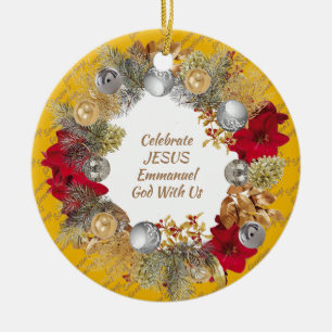 Weihnachtsschreath Custom Yellow CELEBRATE JESUS Keramik Ornament