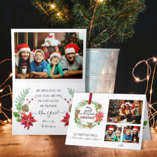 Weihnachtsschreath Floral Holly Pine Cone Familie Feiertagskarte