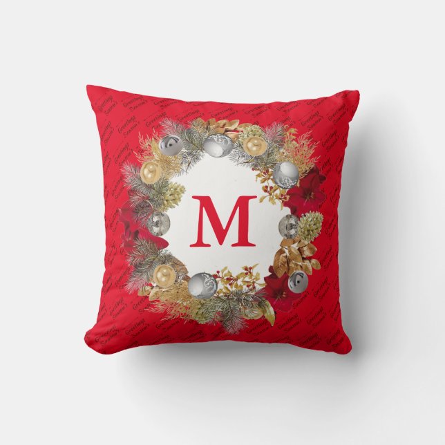 Weihnachtsschreath Red MONOGRAM Kissen (Vorderseite)