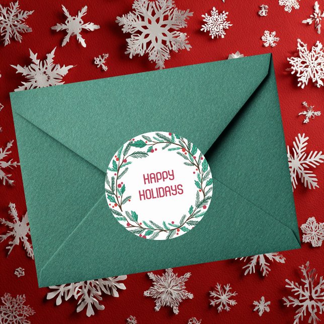 Weihnachtsschrei CUSTOM Handgezeichneter Feiertag Quadratischer Aufkleber (Christmas Wreath CUSTOM Hand Drawn Holiday Round Sticker
)