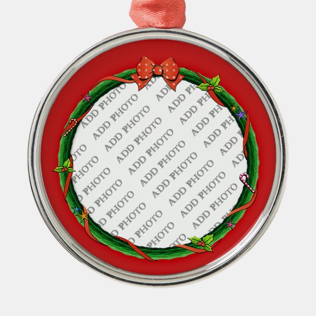 Weihnachtsschrei hinzufügen Ihr Foto und den Hinte Silbernes Ornament (Vorne)