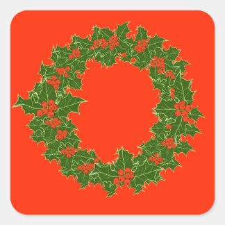 Weihnachtsschrei - Rote Berries & Grüne Blätter Quadratischer Aufkleber