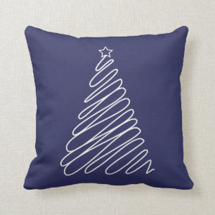 Weihnachtsschreiber Tree Navy Blauer Weiß Kissen