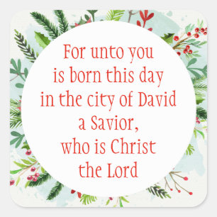 Weihnachtsschrift Luke 2:11 Aquarell Quadratischer Aufkleber