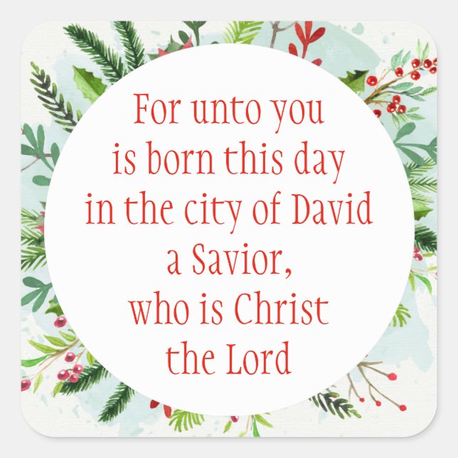 Weihnachtsschrift Luke 2:11 Aquarell Quadratischer Aufkleber (Vorderseite)