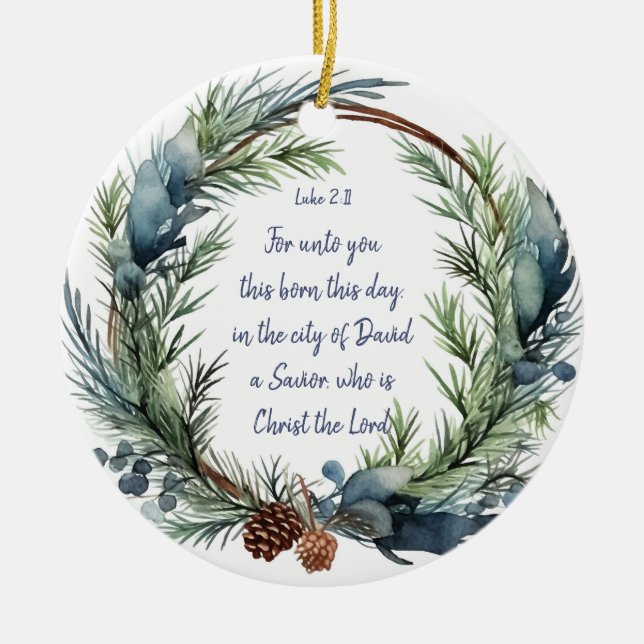 Weihnachtsschrift Luke 2:11 Kardinal Bird Keramik Ornament (Vorne)
