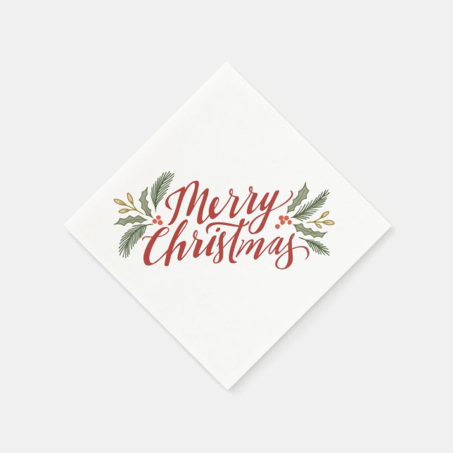 Weihnachtsschrift und Grüntöne Serviette (Ecke)