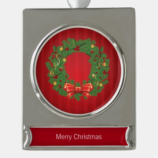 Weihnachtsschuld grün und rot Banner-Ornament silber (Vorderseite)