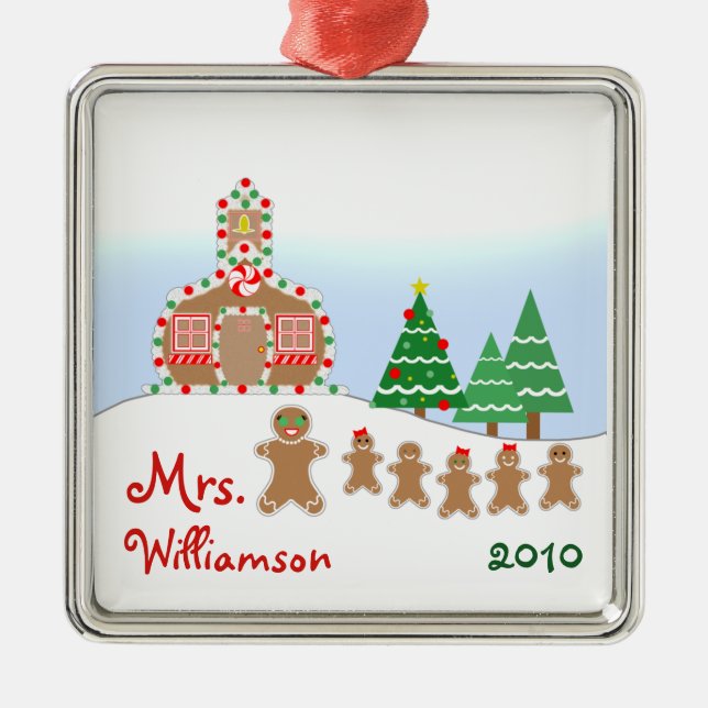 WeihnachtsSchulhaus-Szene - Lebkuchen-Lehrer Silbernes Ornament (Vorne)