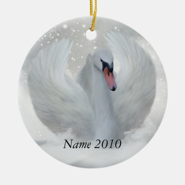 Weihnachtsschwan-Verzierung - Ihr Name fertigen Keramik Ornament (Vorne)