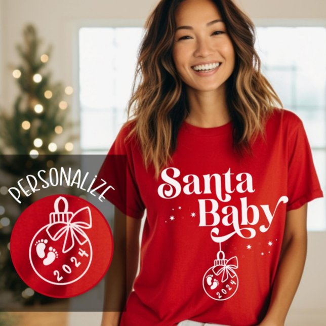 Weihnachtsschwangerschaft Ankündigung Santa Baby T-Shirt (Von Creator hochgeladen)