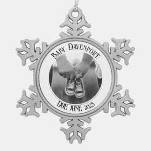 Weihnachtsschwangerschaft-Foto Schneeflocken Zinn-Ornament