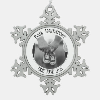Weihnachtsschwangerschaft-Foto Schneeflocken Zinn-Ornament