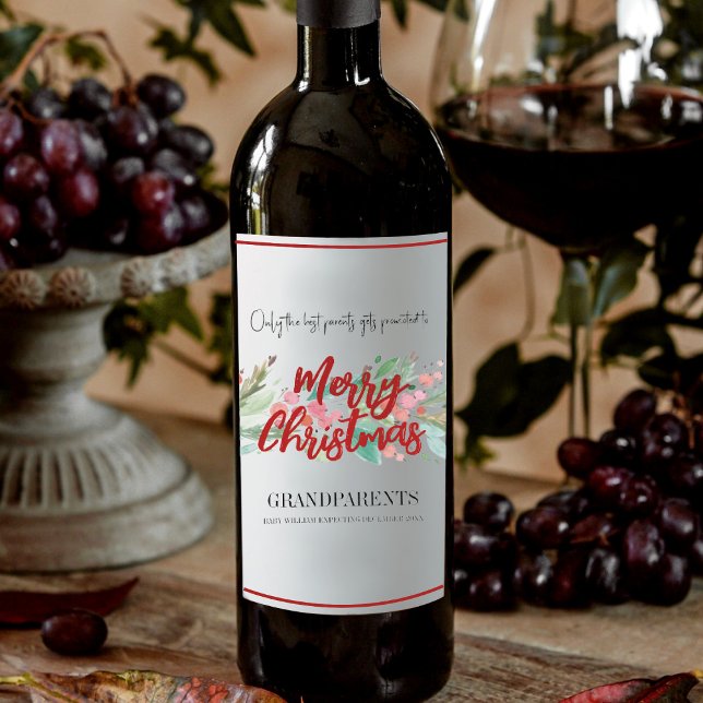 Weihnachtsschwangerschaft Kinderankündigung Großel Weinetikett (Christmas Pregnancy Baby Announcement Grandparent Wine Label)