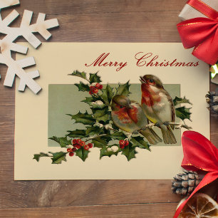 Weihnachtsschwangvögel und Holly Postcard Feiertagspostkarte