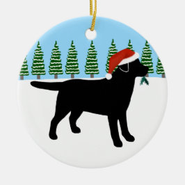 Weihnachtsschwarze Labrador-Weihnachtsmannmütze Keramik Ornament