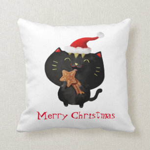 Weihnachtsschwarze niedliche Katze Kissen