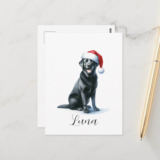 Weihnachtsschwarzer Labrador Hund in Weihnachtsman Postkarte (Vorderseite/Rückseite Beispiel)