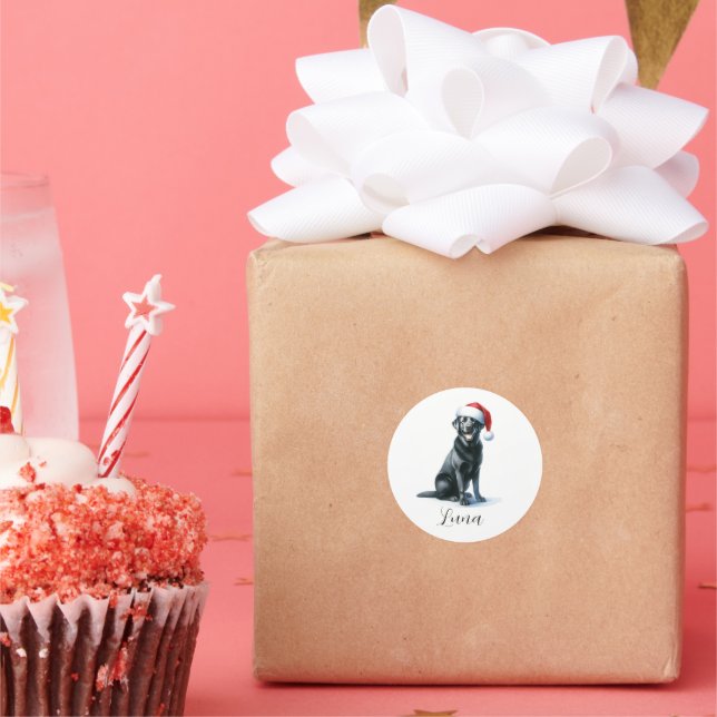 Weihnachtsschwarzer Labrador Hund in Weihnachtsman Runder Aufkleber (Party)