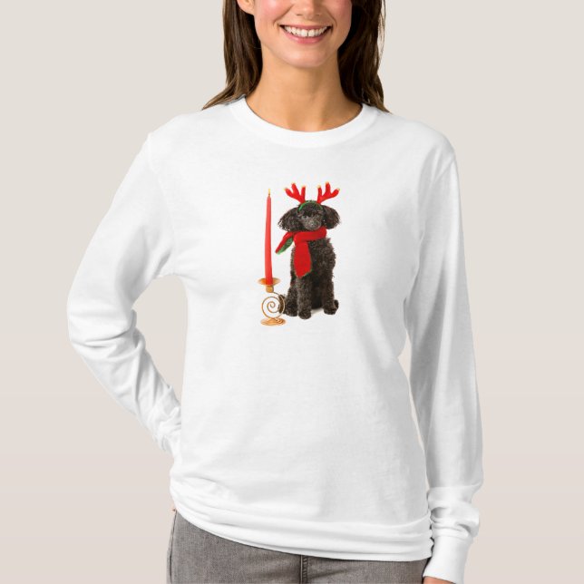 Weihnachtsschwarzer Zwergpudel-Hund gekleidet als T-Shirt (Vorderseite)