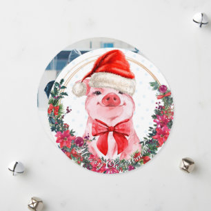 Weihnachtsschwein Niedliches Piglet Bow Wreath Pol Feiertagskarte