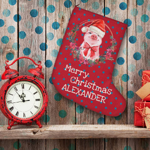 Weihnachtsschwein Niedliches Piglet Bow Wreath Pol Großer Weihnachtsstrumpf
