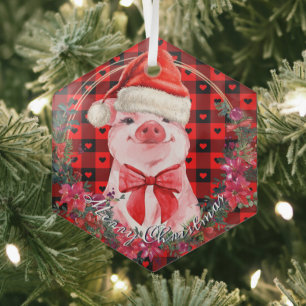 Weihnachtsschwein Niedliches Piglet Wreath Buffalo Ornament Aus Glas