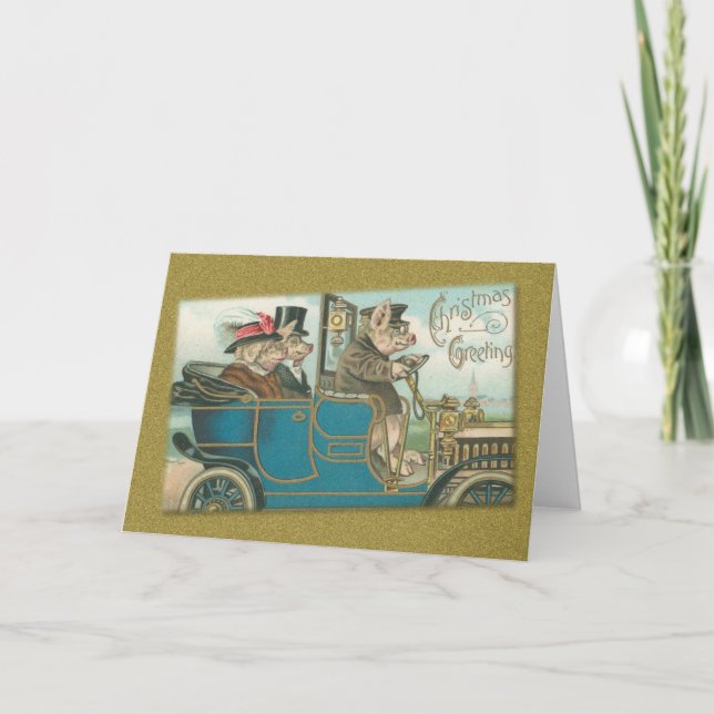 Weihnachtsschweine Feiertagskarte (Vorderseite)