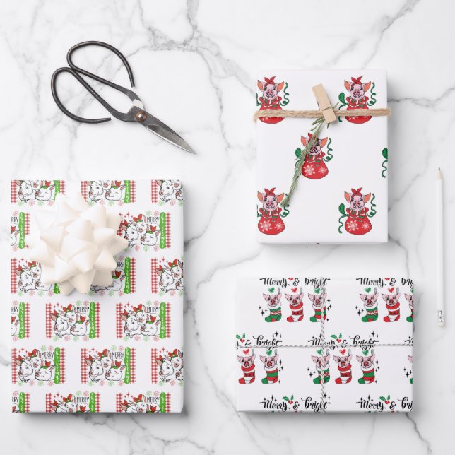 Weihnachtsschweine Geschenkpapier Set (Vorderseite)