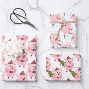 Weihnachtsschweine Geschenkpapierbögen festlich Geschenkpapier Set
