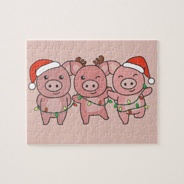 Weihnachtsschweine Niedliche Schweine Jigsaw P Puzzle (Horizontal)