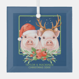 Weihnachtsschweine Niedlicher Weihnachtsmann und R Ornament Aus Glas