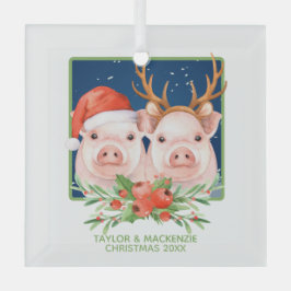 Weihnachtsschweine Niedlicher Weihnachtsmann und R Ornament Aus Glas