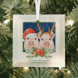 Weihnachtsschweine Niedlicher Weihnachtsmann und R Ornament Aus Glas