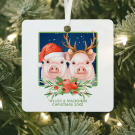 Weihnachtsschweine Niedlicher Weihnachtsmann und R Ornament Aus Metall