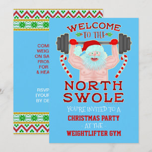 Weihnachtsschwimmbad Santa Weightlifter Party Einladung