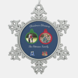 Weihnachtssegen Adventstern | 2 Fotos Schneeflocken Zinn-Ornament
