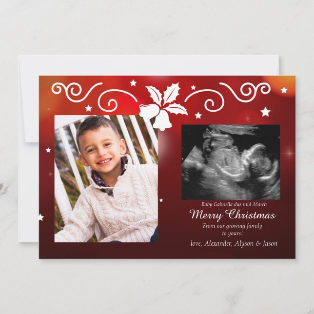 Weihnachtssegen-Foto-Schwangerschafts-Mitteilung Feiertagskarte (Vorderseite)
