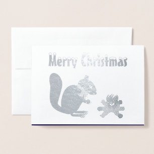 Weihnachtsseichhörnchen Roastnüsse auf Log Fire Folienkarte