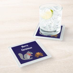 Weihnachtsseichhörnchen Roastnüsse auf Log Fire Glasuntersetzer