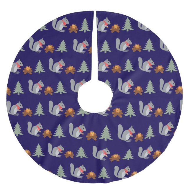 Weihnachtsseichhörnchen Roastnüsse auf Log Fire Polyester Weihnachtsbaumdecke (Vorderseite)