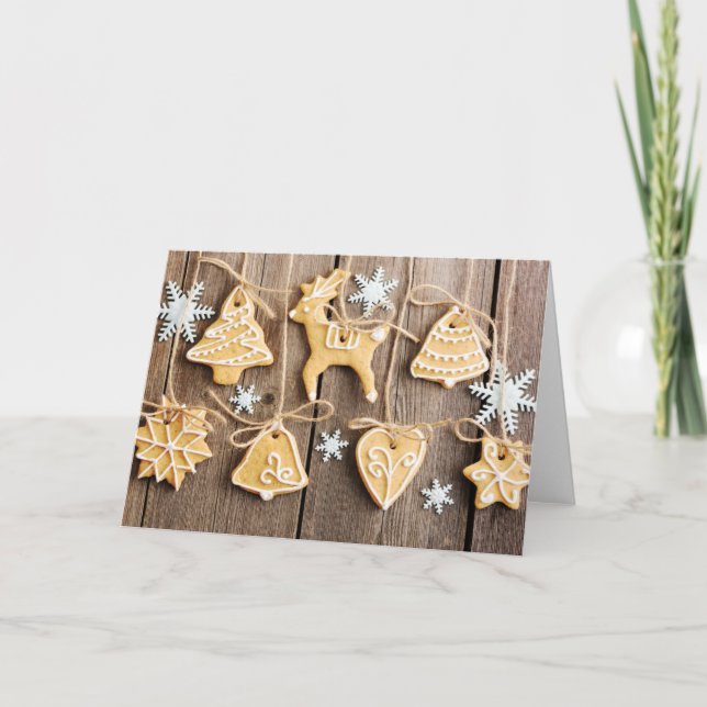 Weihnachtsselbst gemachte Lebkuchenplätzchen Feiertagskarte (Vorderseite)