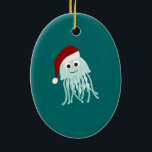 Weihnachtssellfisch Keramik Ornament<br><div class="desc">Niedliche Quallen mit Weihnachtsmannmütze auf</div>
