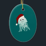 Weihnachtssellfisch Keramik Ornament<br><div class="desc">Niedliche Quallen mit Weihnachtsmannmütze auf</div>