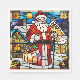 Weihnachtsserviette mit Glasmalerei-Santa Serviette