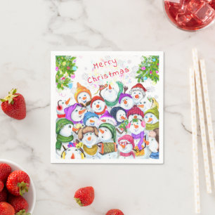 Weihnachtsservietten mit glücklichen Schneemännern Serviette