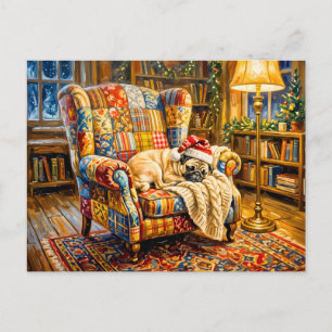 Weihnachtssessel-Schlaf-Mops-Illustrationen mit La Postkarte